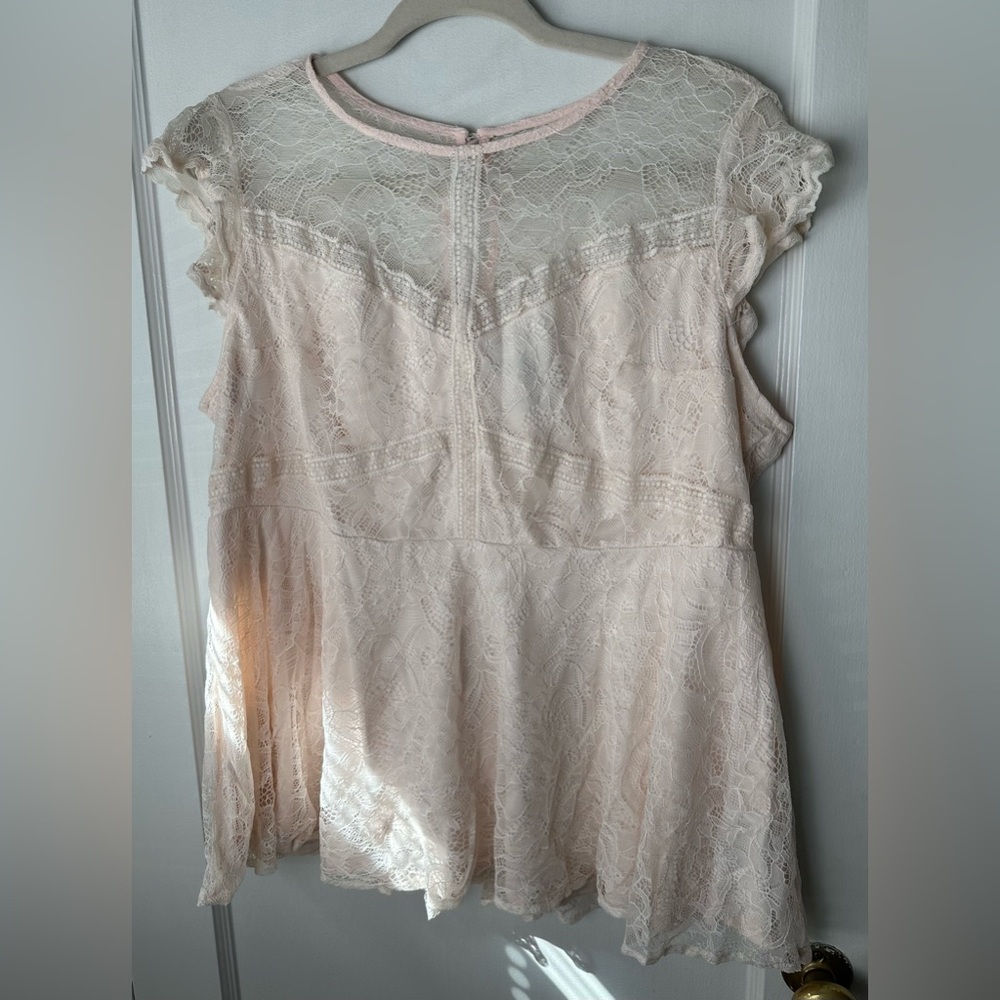 torrid Blush Lace Cap-Sleeve Peplum Top